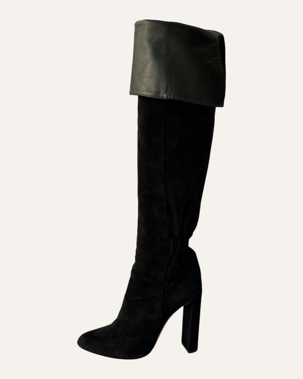 Christian Dior Pleated Thigh High Boots Black Suede Leather