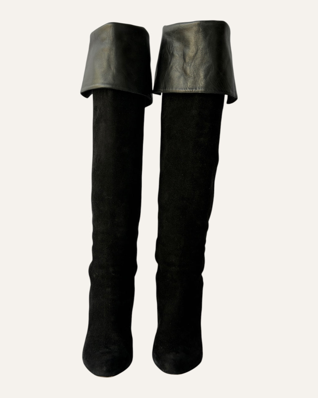 Christian Dior Pleated Thigh High Boots Black Suede Leather
