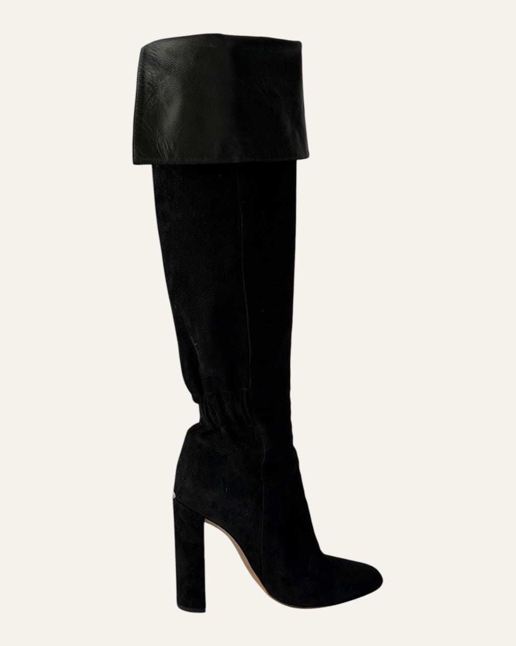 Christian Dior Pleated Thigh High Boots Black Suede Leather