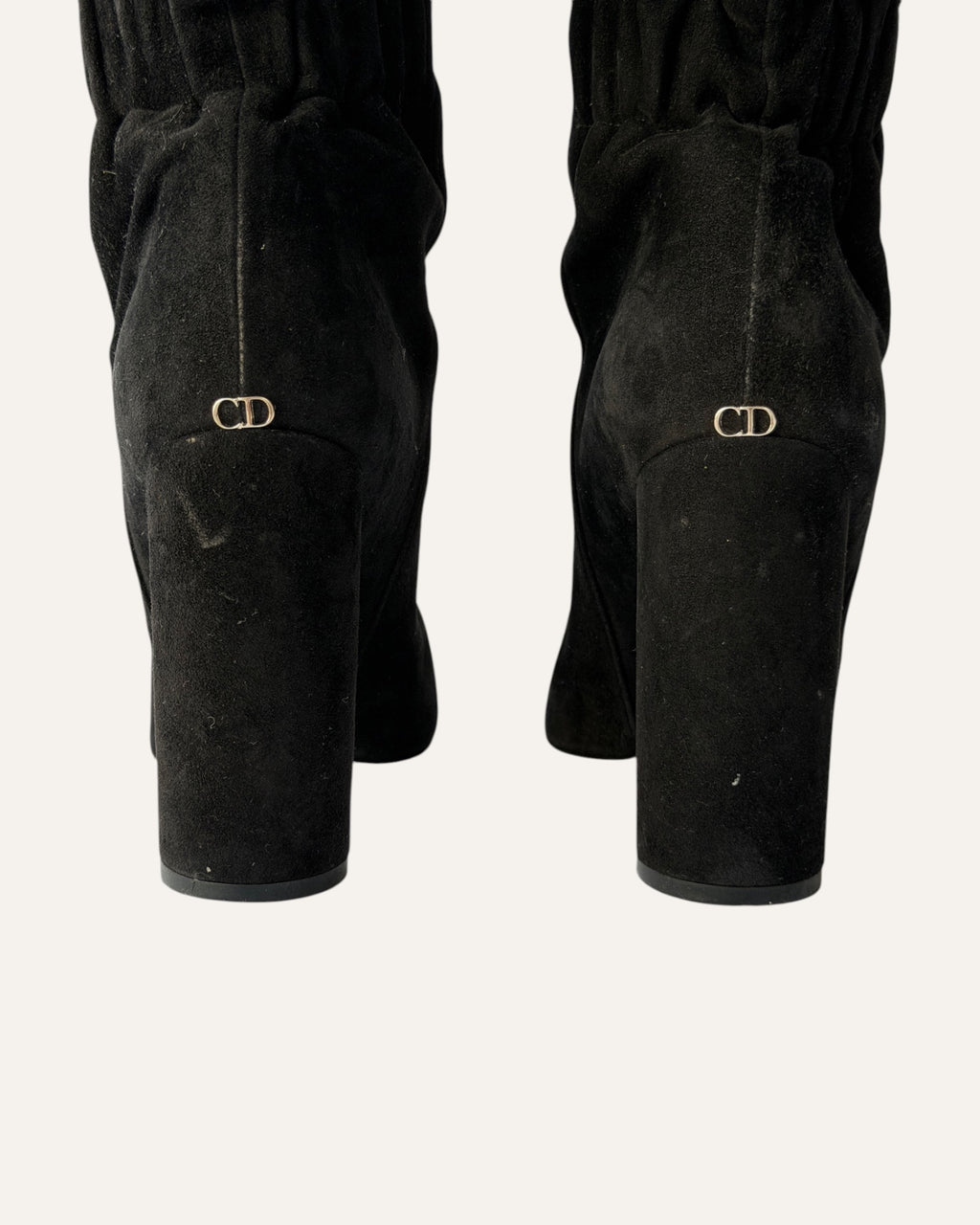 Christian Dior Pleated Thigh High Boots Black Suede Leather