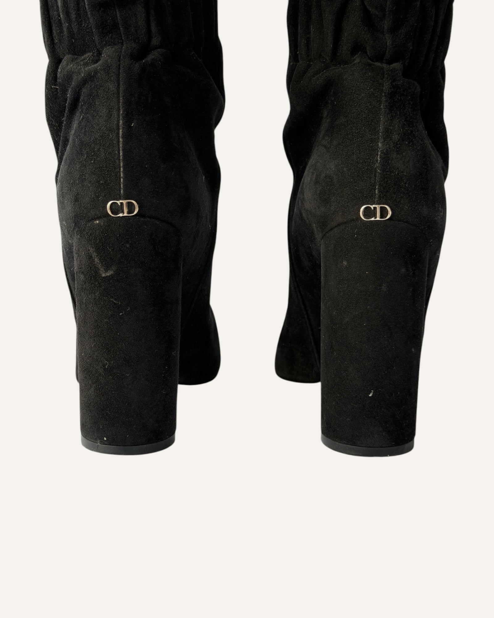 Christian Dior Pleated Thigh High Boots Black Suede Leather