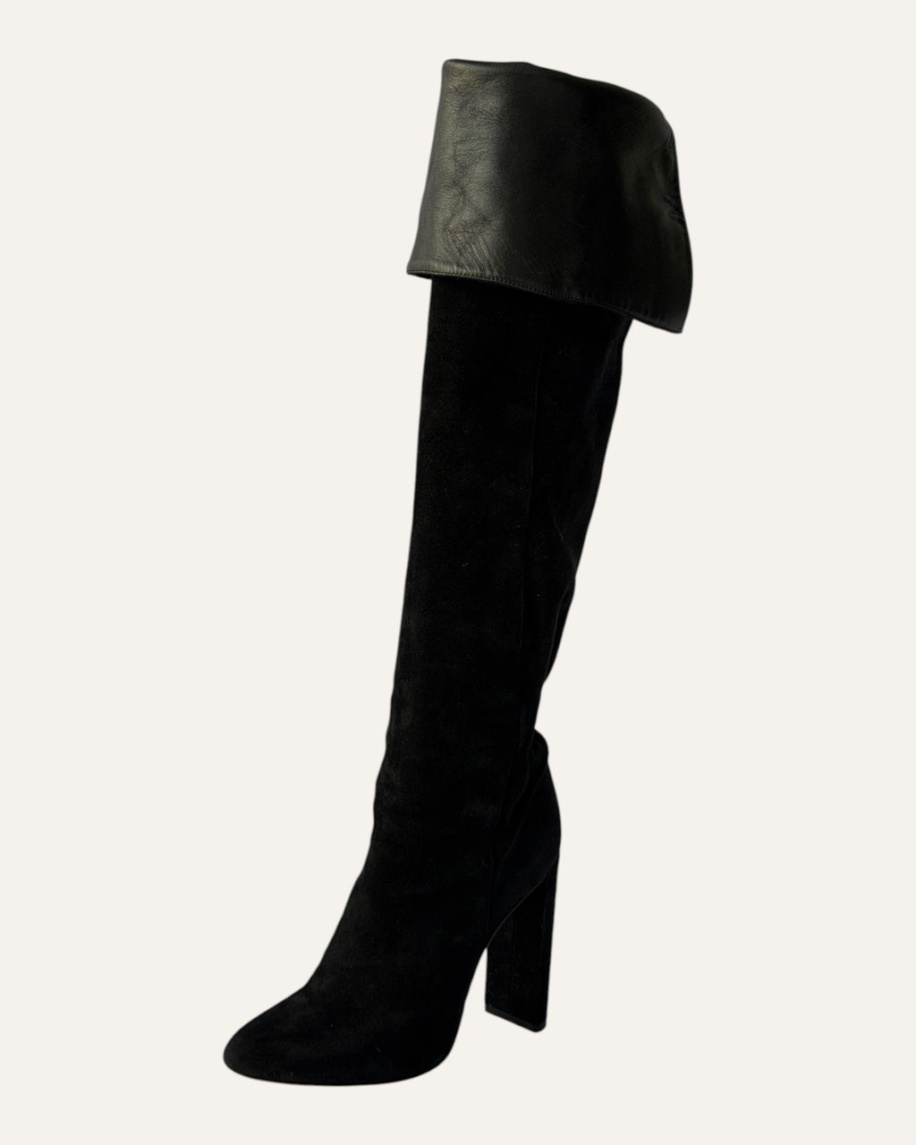 Christian Dior Pleated Thigh High Boots Black Suede Leather