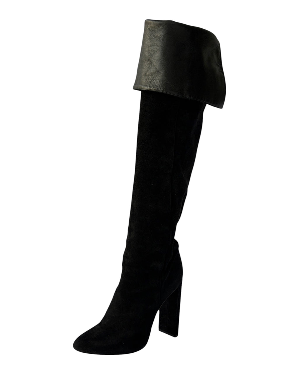 Christian Dior Pleated Thigh High Boots Black Suede Leather