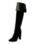 Christian Dior Pleated Thigh High Boots Black Suede Leather