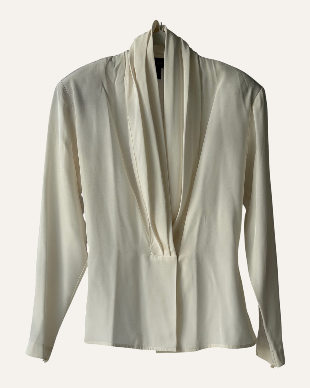 Ralph Lauren Purple Label Cream Silk Draped Plunge Blouse