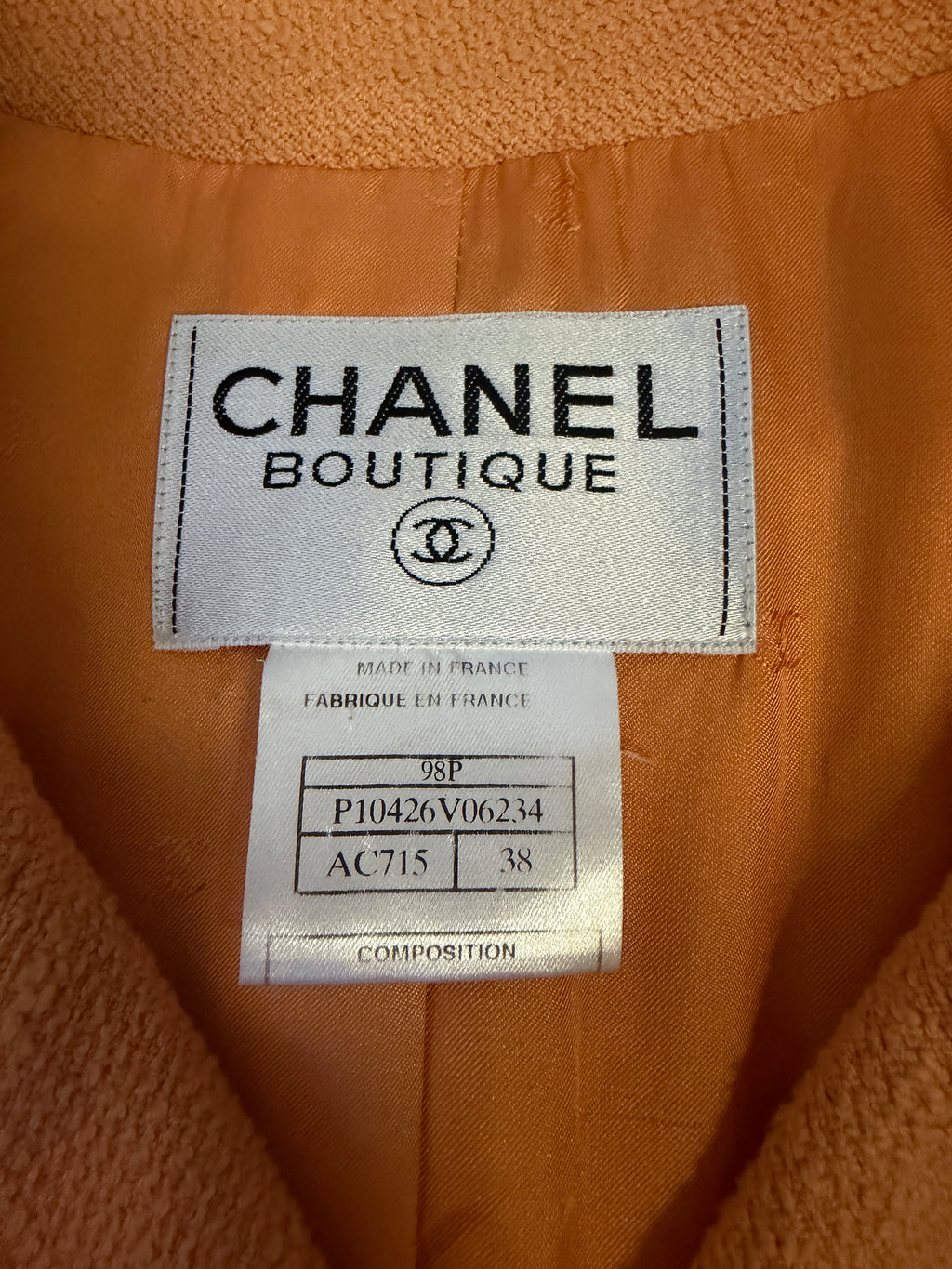 Chanel SS 1998 Double Breasted Boucle Jacket Light Orange