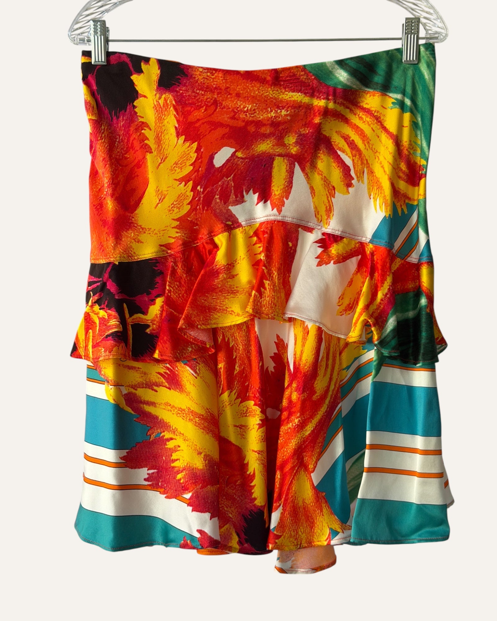 Roberto Cavalli Multicolor Abstract Floral Ruffle Skirt, 2006