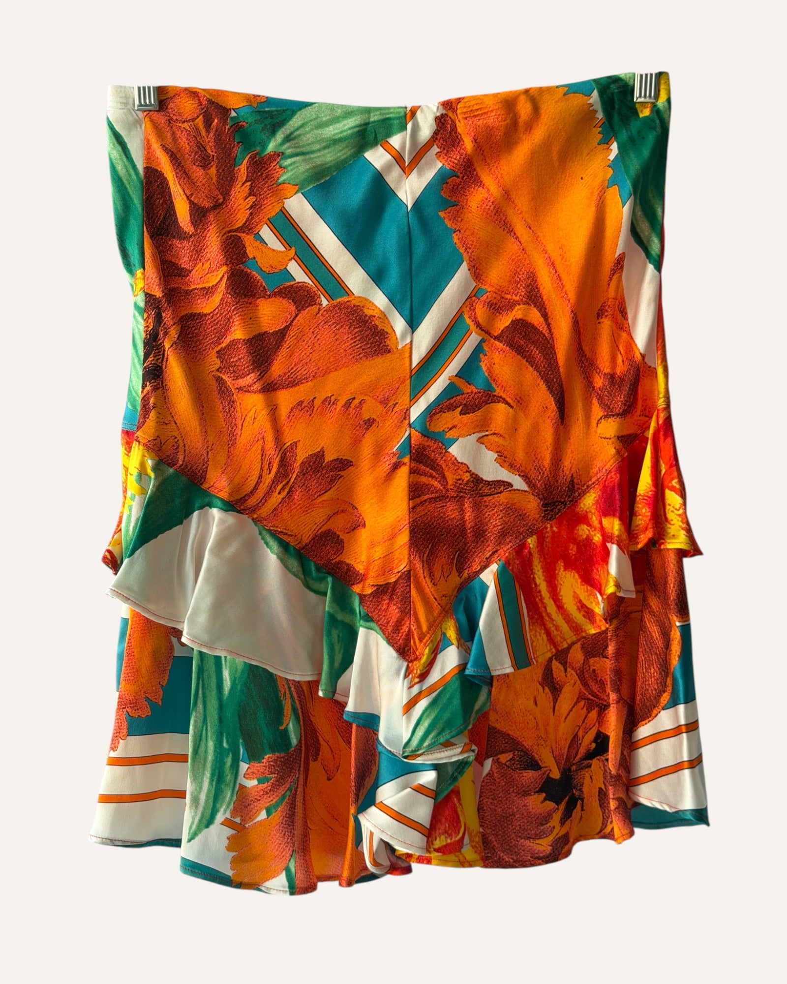 Roberto Cavalli Multicolor Abstract Floral Ruffle Skirt, 2006