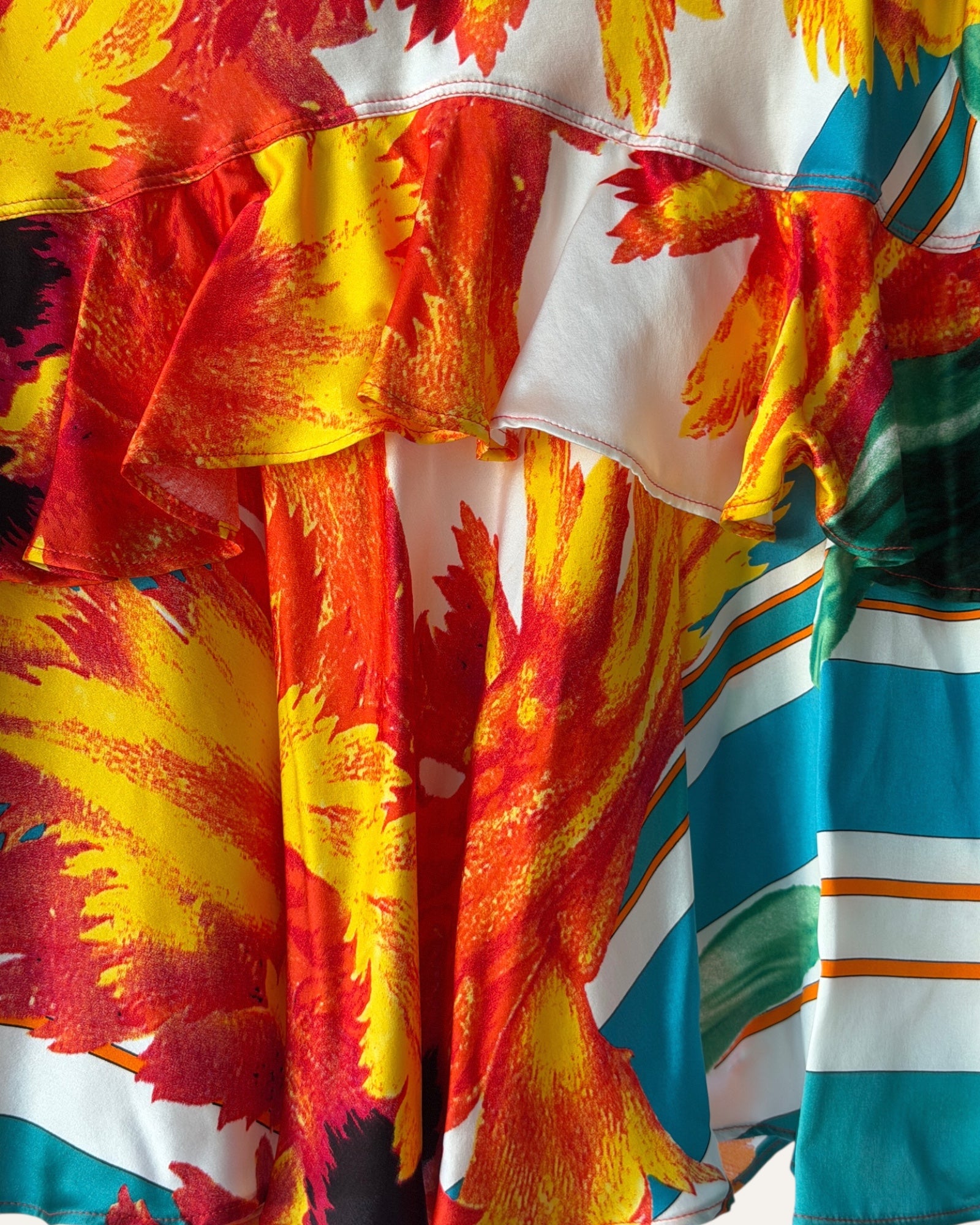 Roberto Cavalli Multicolor Abstract Floral Ruffle Skirt, 2006