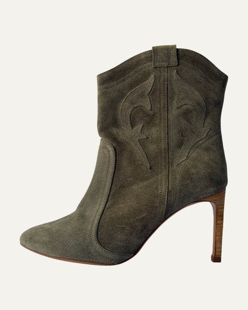 BA&SH Caitlin boots green, BA&SH pointed toe ankle boots, BA&SH leather western boots size 36, pine green leather ankle boots