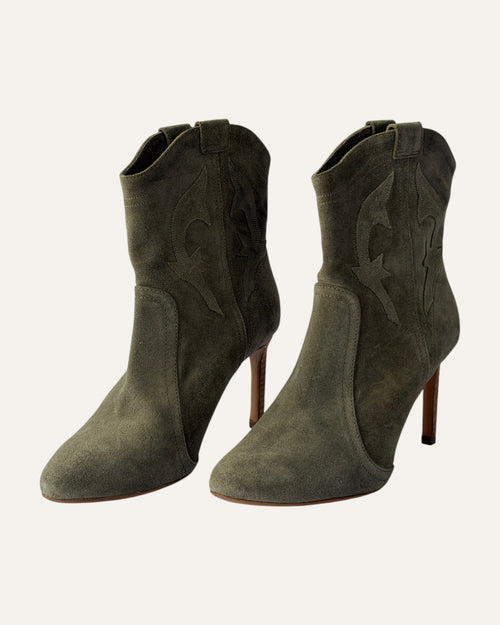 BA&SH Caitlin boots green, BA&SH pointed toe ankle boots, BA&SH leather western boots size 36, pine green leather ankle boots