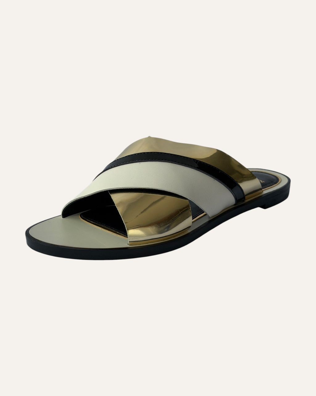 Lanvin criss cross slide sandals, Lanvin mirrored gold sandals, Lanvin flat leather sandals size 39, designer slide sandals