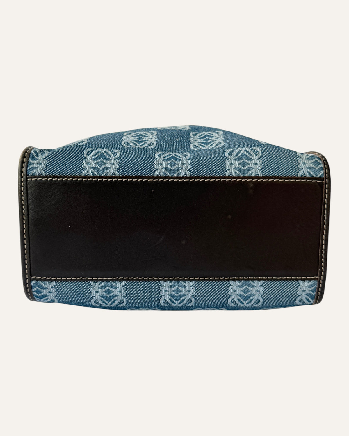 Loewe Anagram jacquard tote in denim blue canvas with brown leather trim and top handles