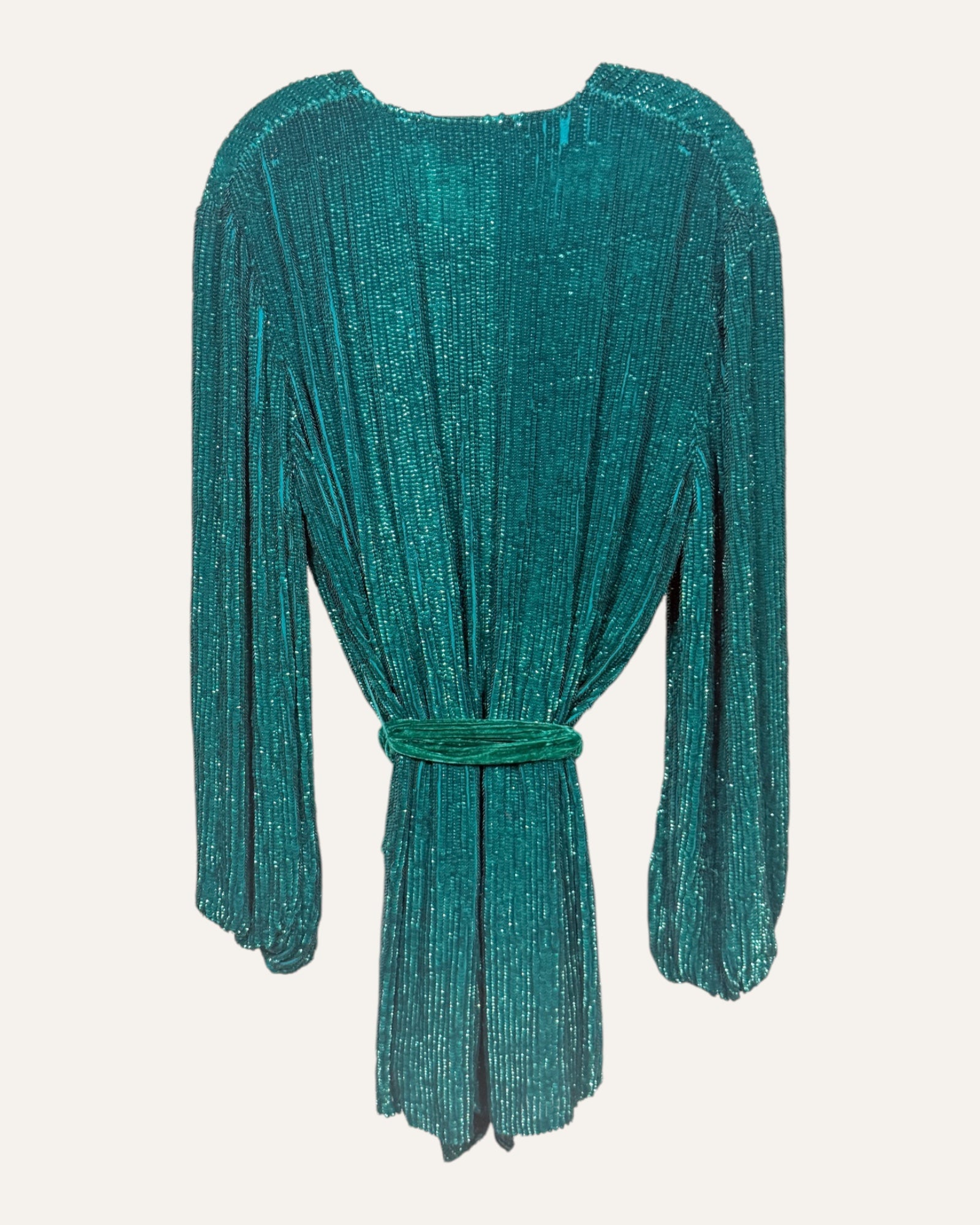 Retrofête Gabrielle emerald green sequin robe jacket with velvet tie belt
