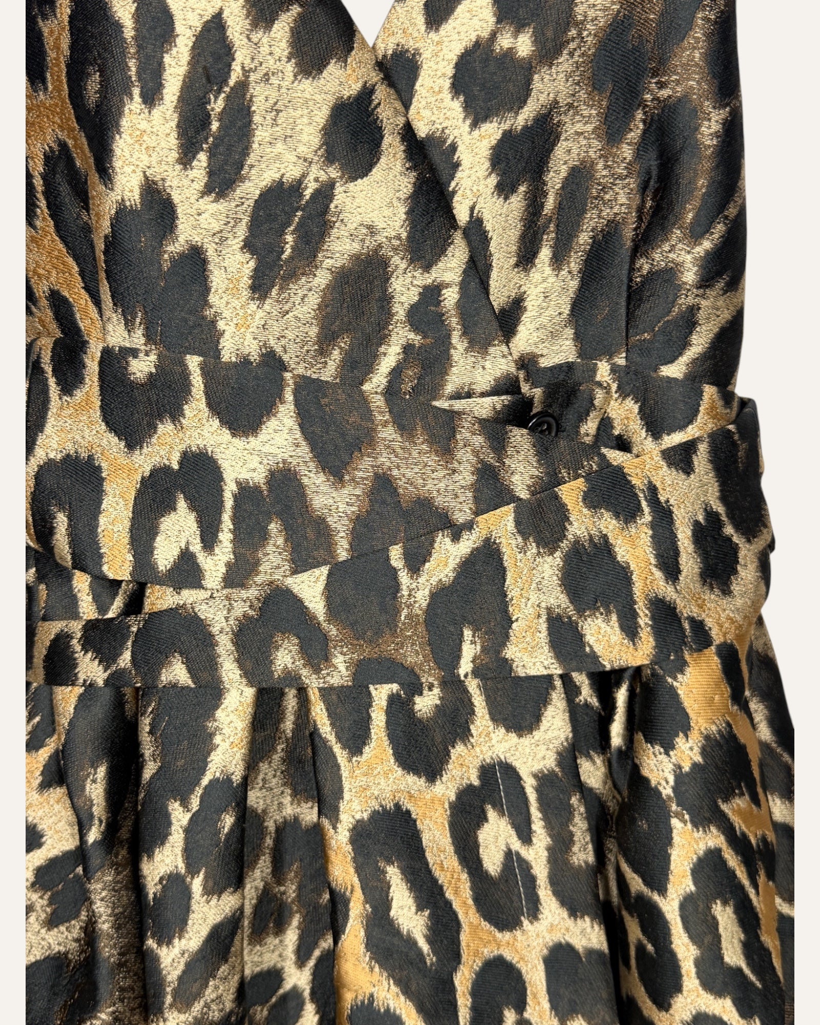 Tre black halter neck mini dress with leopard print A-line skirt and pockets
