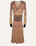 Zimmermann pink, black, and cream striped knit wrap sweater and matching midi skirt two-piece set