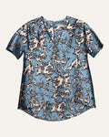 Balenciaga blue and blush botanical print blouse with high-low back hem