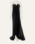 L'idée black pleated strapless gown with notched sweetheart neckline and flounce hem