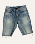 Saint Laurent mid-wash denim cutoff shorts with raw frayed hem