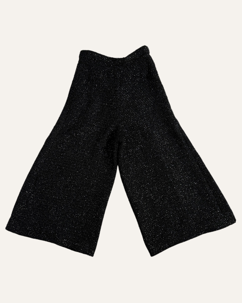 Chanel black tweed wide-leg culottes with silk lining and front zip details