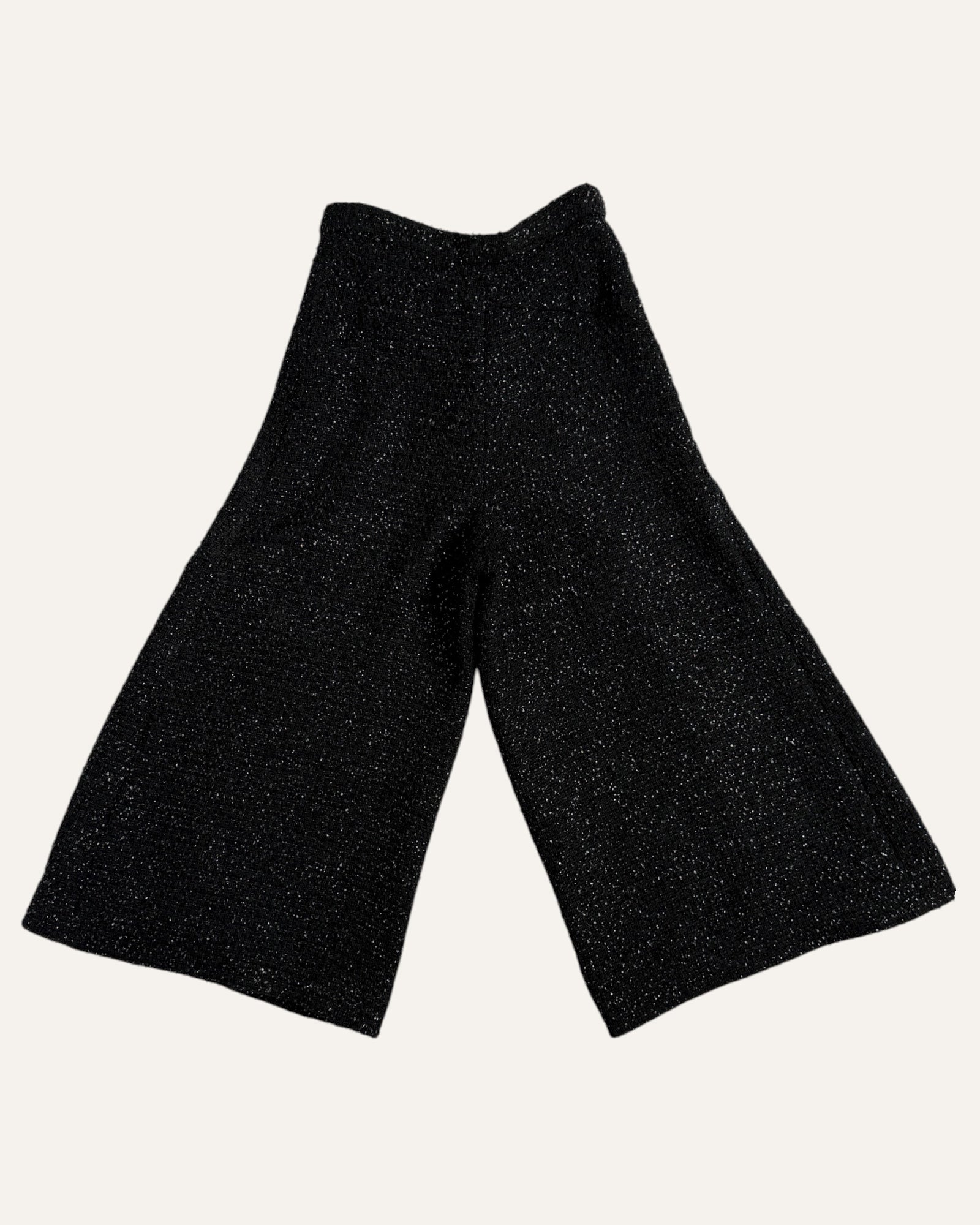 Chanel black tweed wide-leg culottes with silk lining and front zip details
