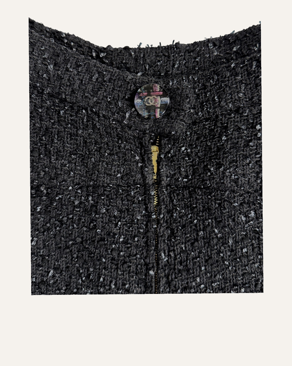 Chanel black tweed wide-leg culottes with silk lining and front zip details