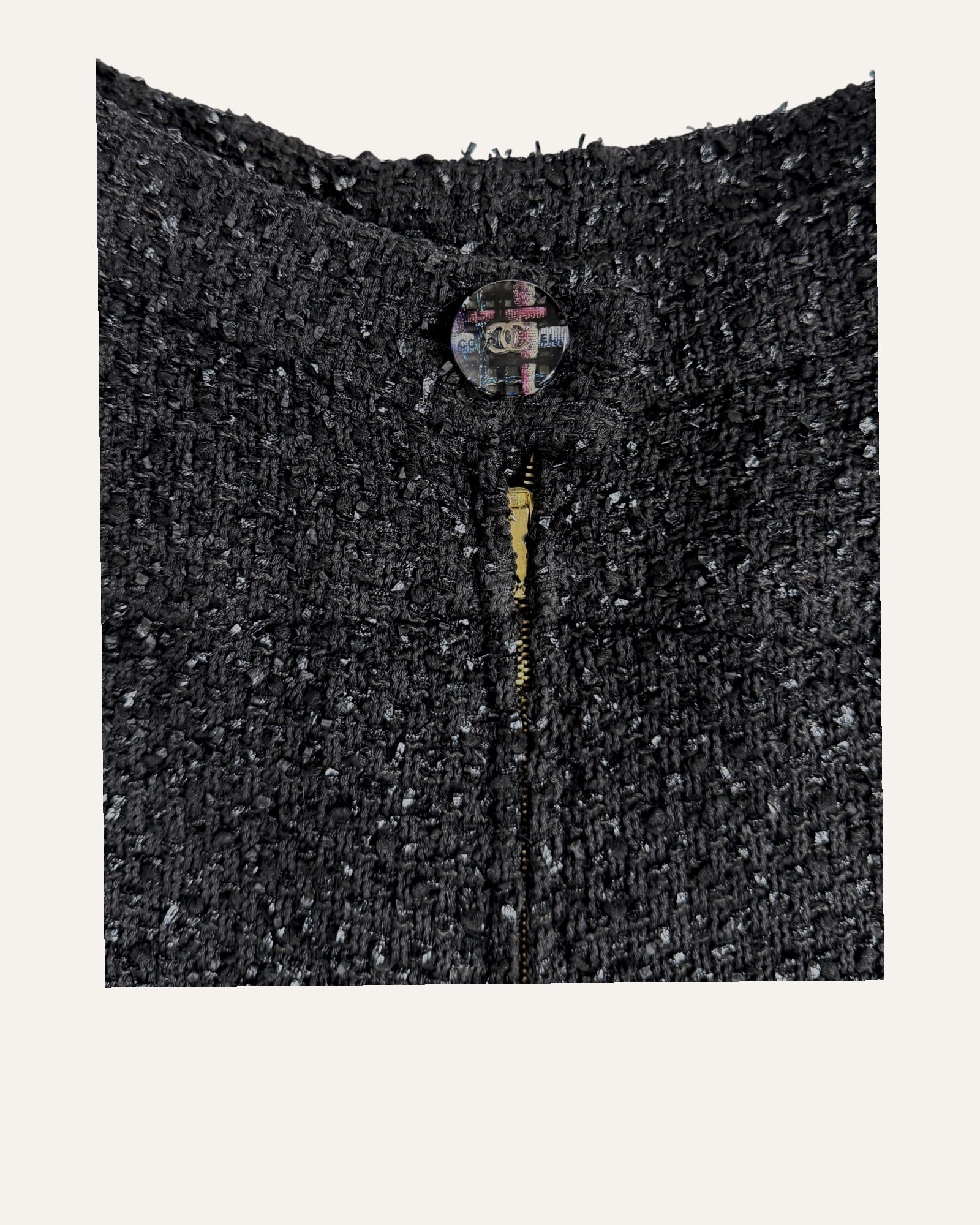 Chanel black tweed wide-leg culottes with silk lining and front zip details