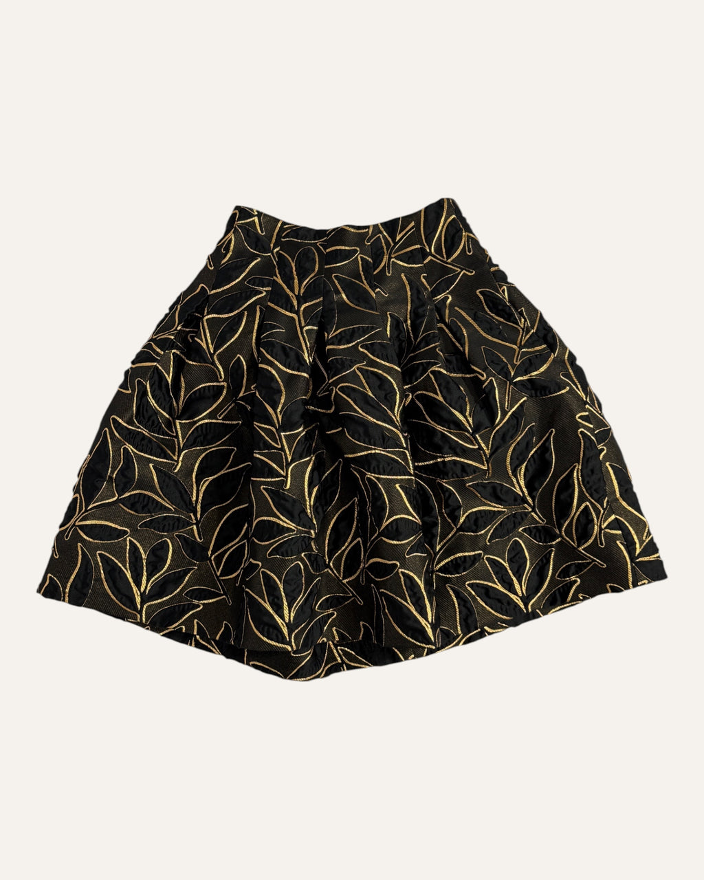 Oscar de la Renta black and gold leaf jacquard pleated bubble skirt
