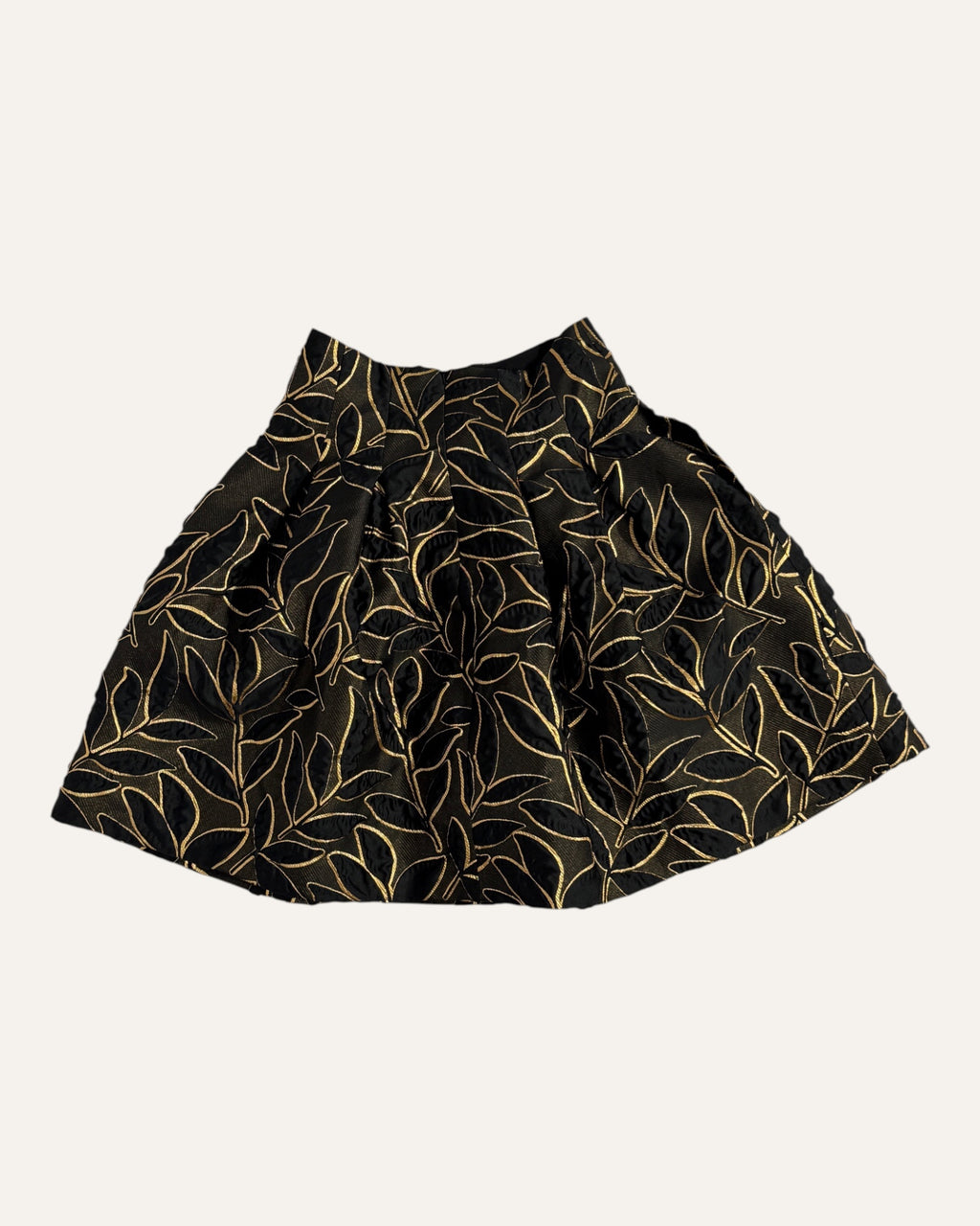 Oscar de la Renta black and gold leaf jacquard pleated bubble skirt