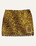 Zimmermann yellow and brown leopard print mini skirt with beaded fringe hem