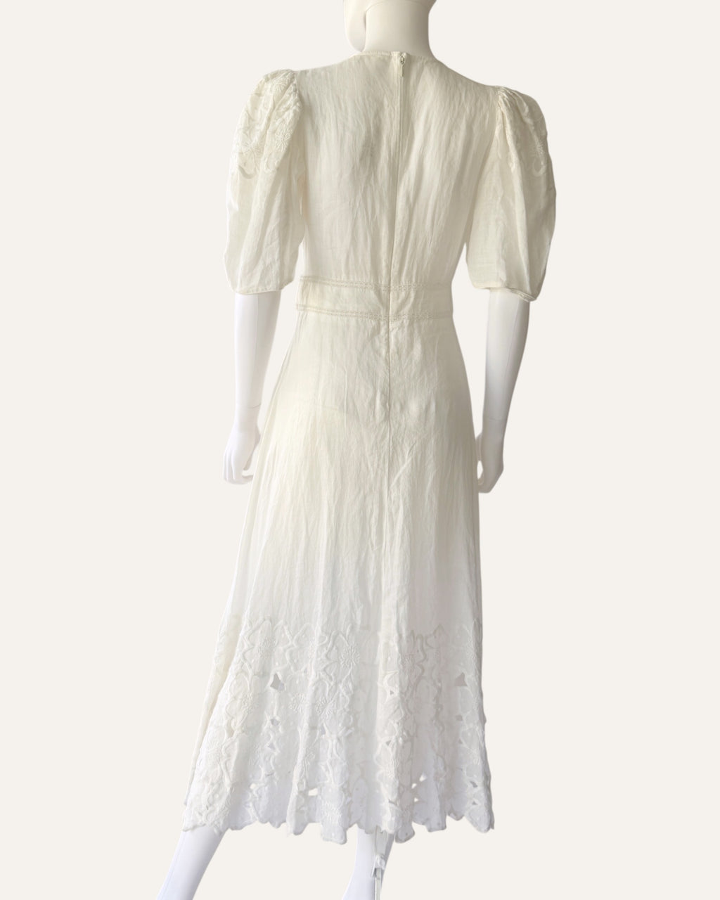 Veronica Beard Hope cream eyelet embroidered maxi dress with puff sleeves