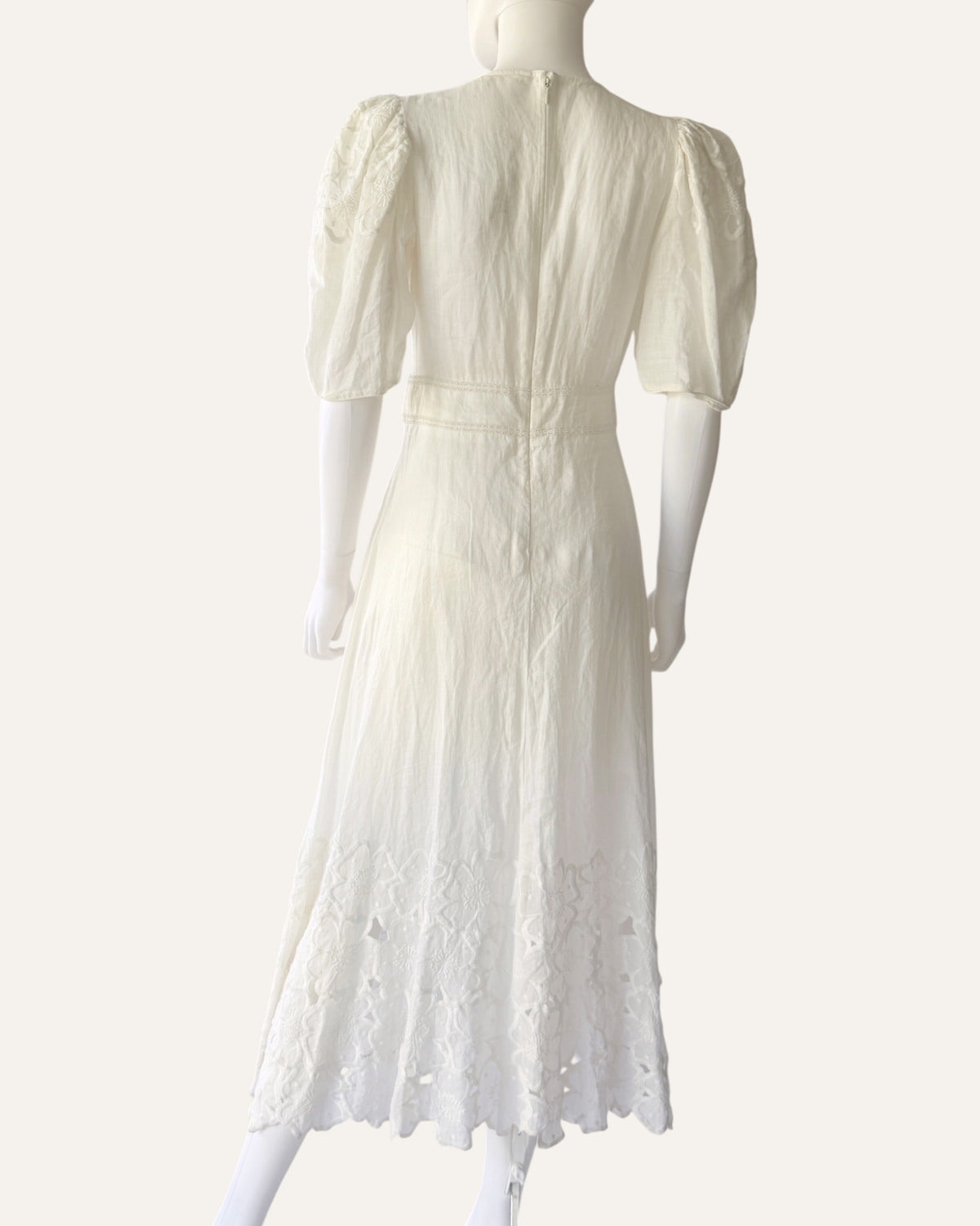 Veronica Beard Hope cream eyelet embroidered maxi dress with puff sleeves