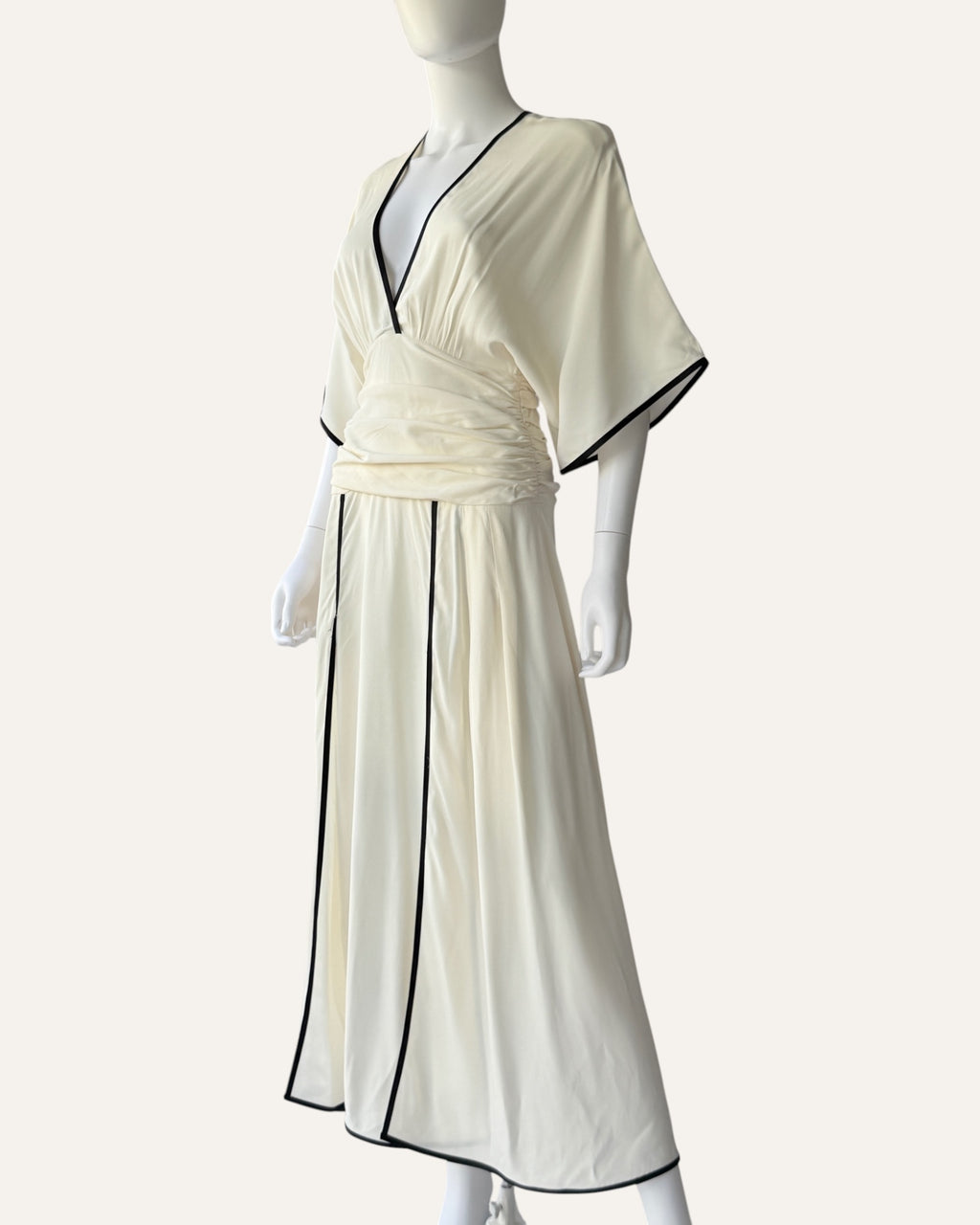 Raquelle Diniz ivory kimono-sleeve maxi dress with black contrast trim