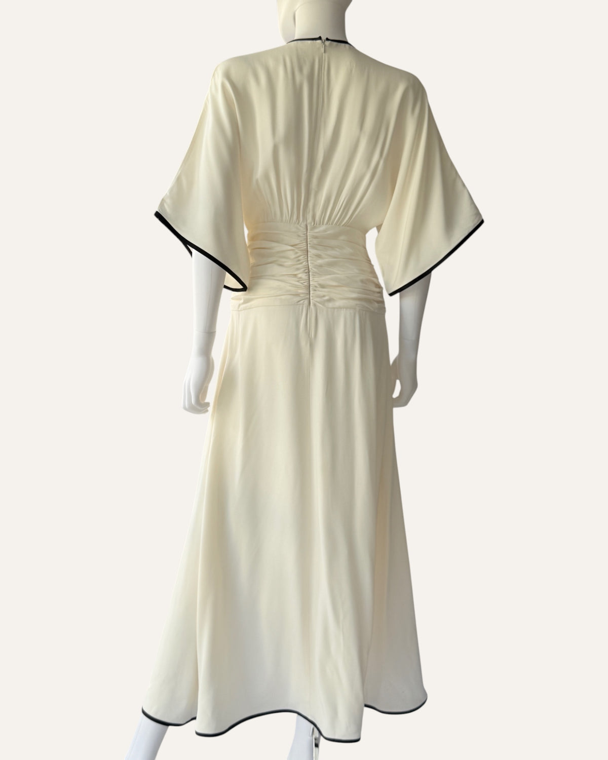 Raquelle Diniz ivory kimono-sleeve maxi dress with black contrast trim