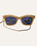 Karen Walker Blessed limited edition sunglasses with marbled caramel acetate and gold chain