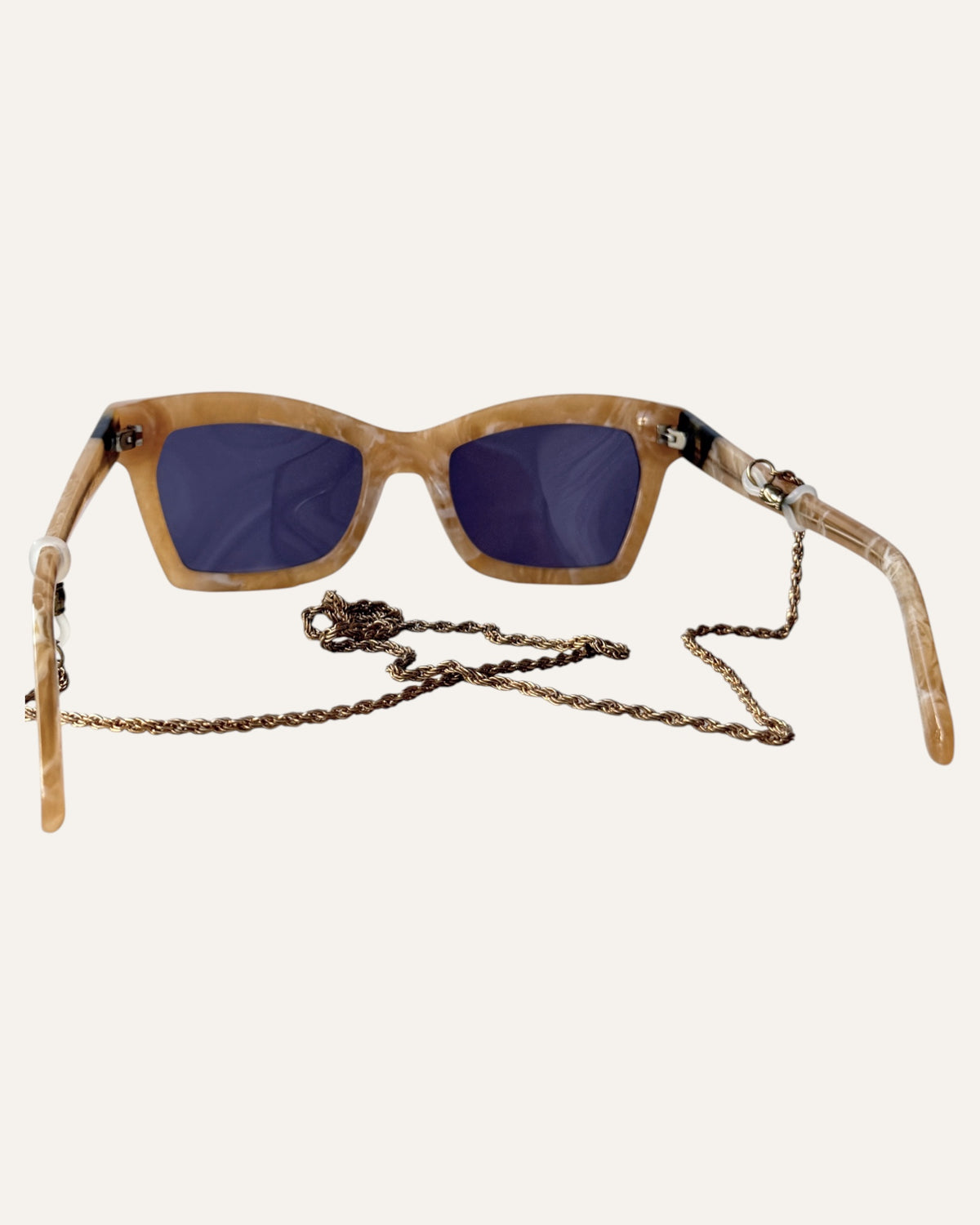 Karen Walker Blessed limited edition sunglasses with marbled caramel acetate and gold chain