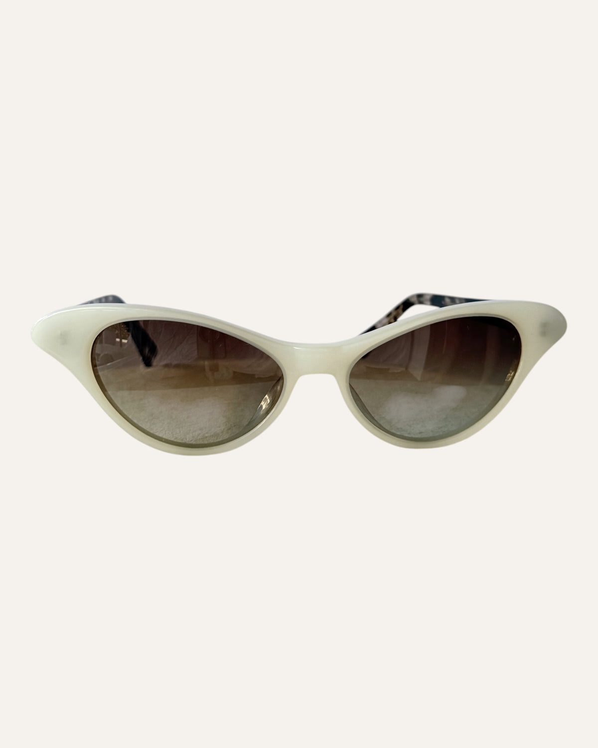 Shevoke Monroe milky ivory cat-eye sunglasses with gradient brown lenses