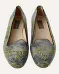 Valentino silver and chartreuse crystal embellished camouflage loafer flats