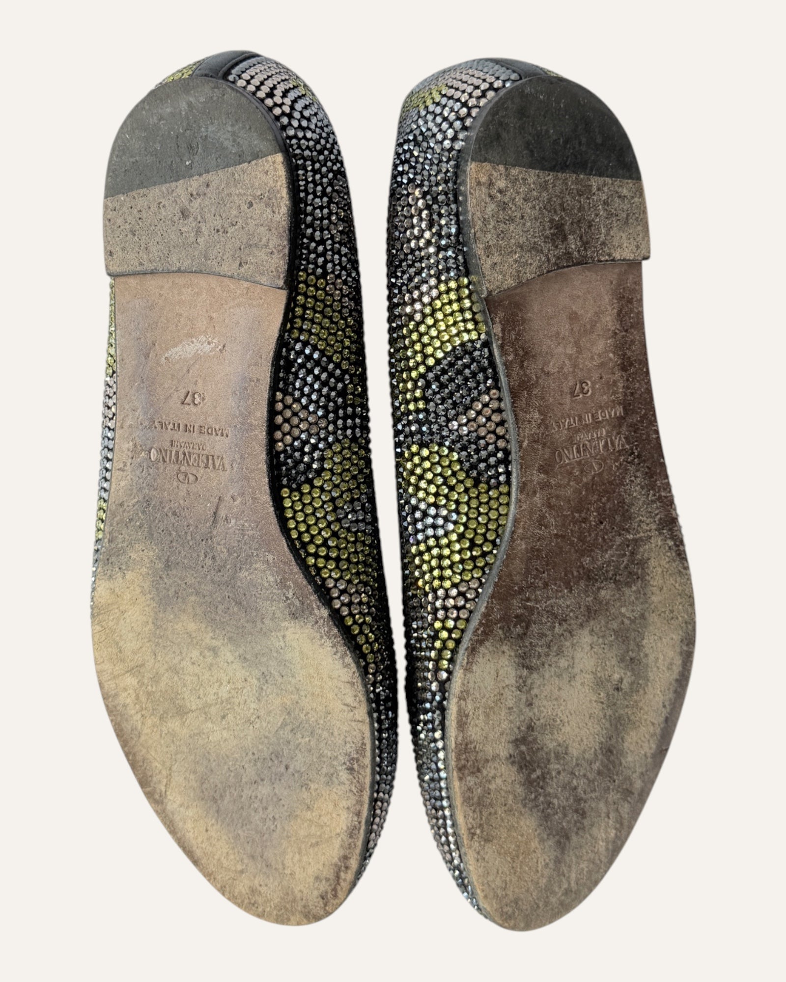 Valentino silver and chartreuse crystal embellished camouflage loafer flats