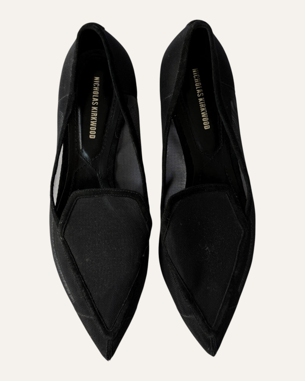 Nicholas Kirkwood black pointed-toe flats with gold opera heel detail
