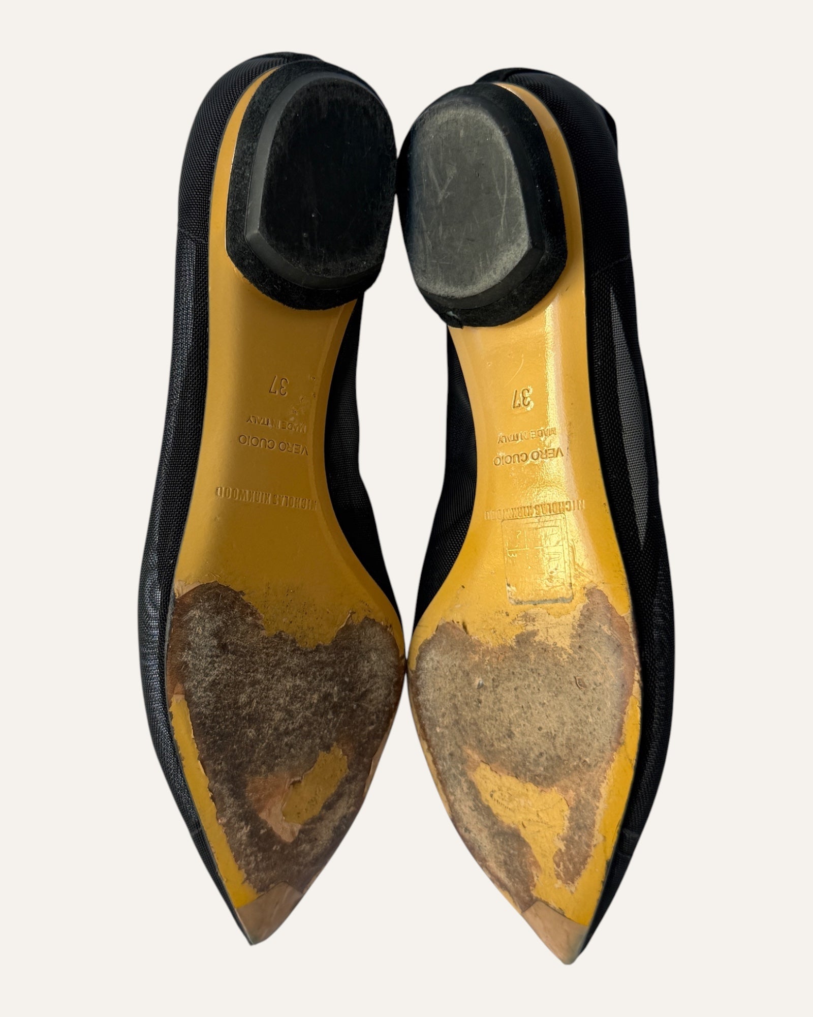 Nicholas Kirkwood black pointed-toe flats with gold opera heel detail