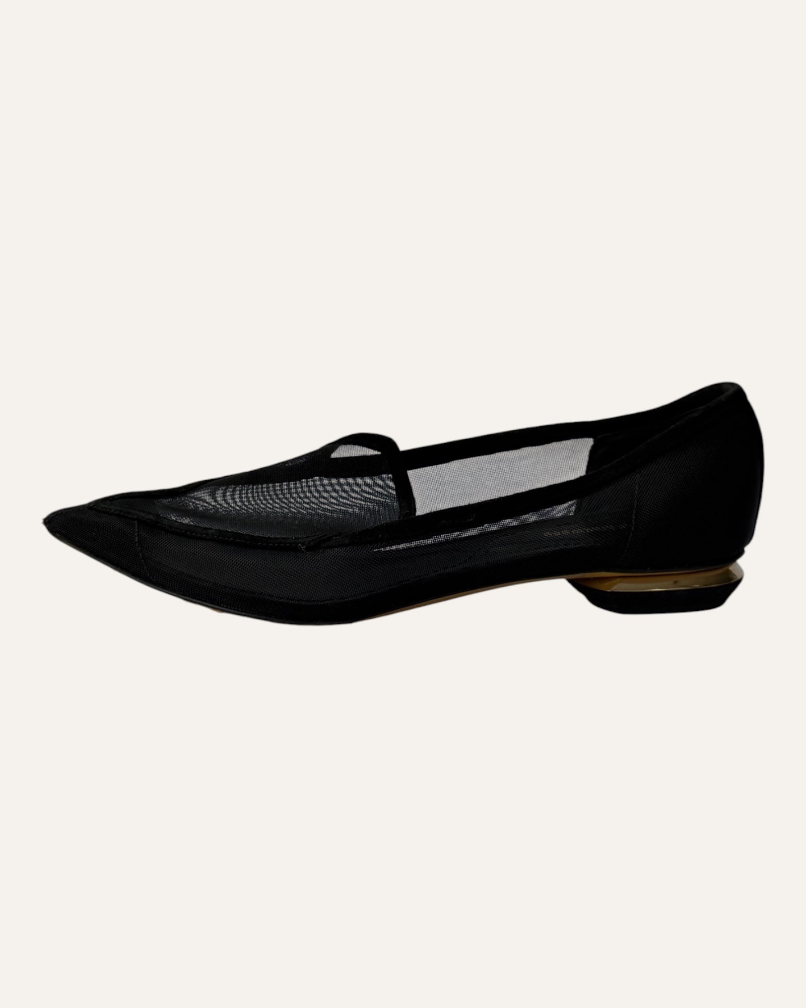 Nicholas Kirkwood black pointed-toe flats with gold opera heel detail