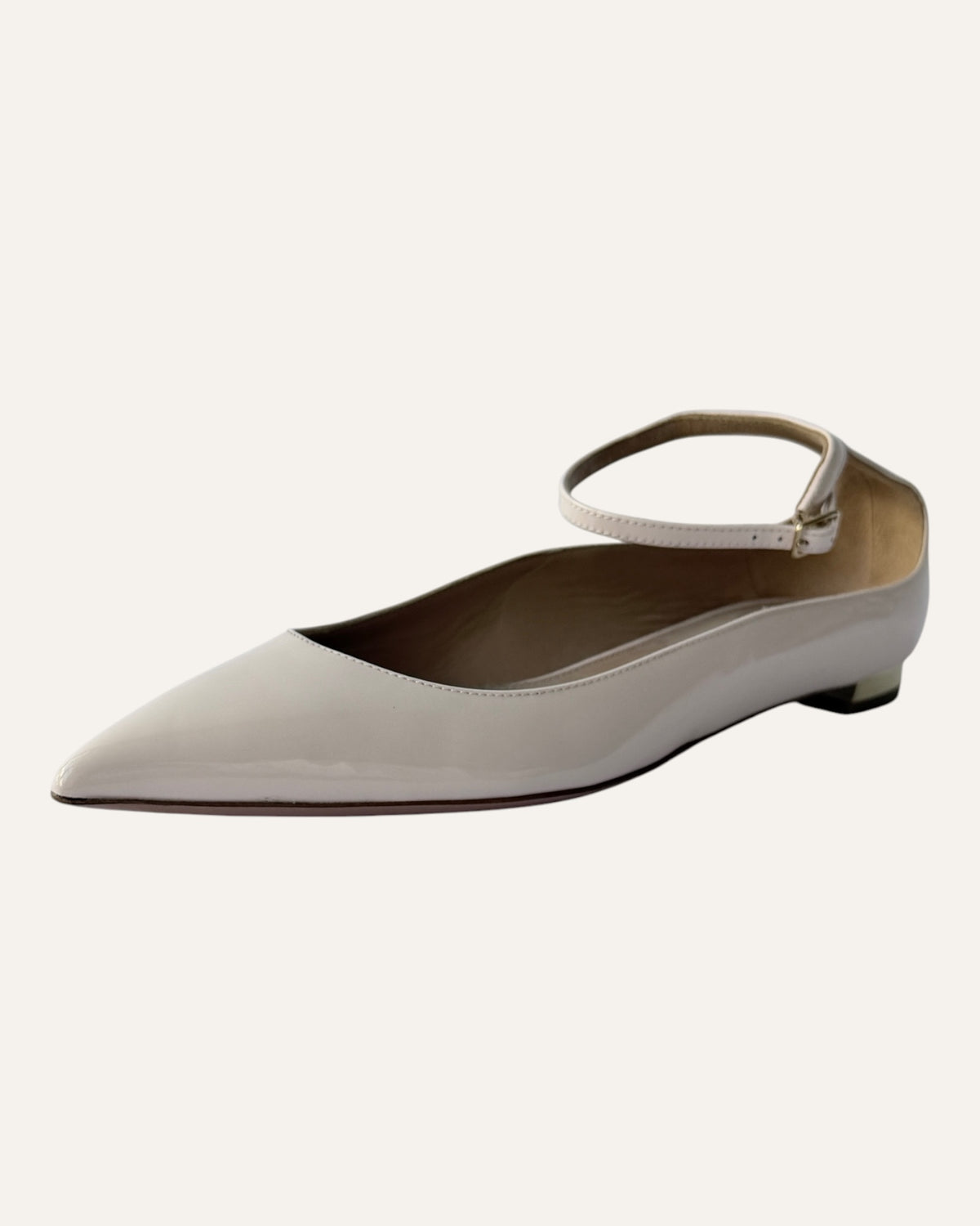 Aquazzura Love Affair pinky nude patent pointed-toe flats with ankle strap