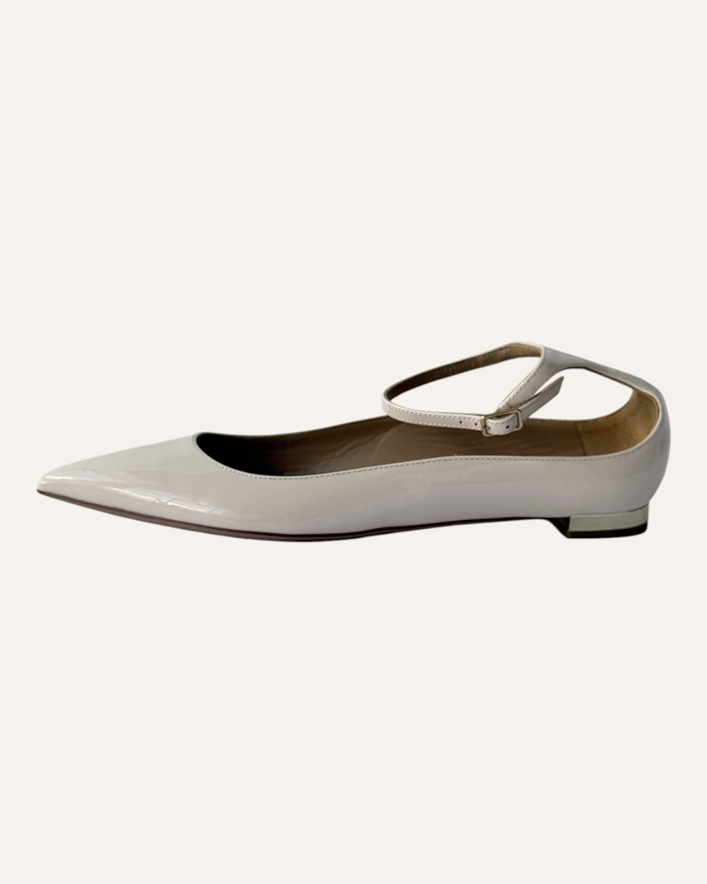 Aquazzura Love Affair pinky nude patent pointed-toe flats with ankle strap