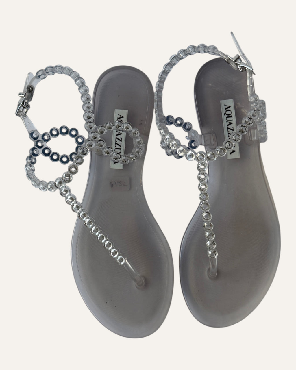 Aquazzura clear crystal jelly thong sandals with beaded ankle strap