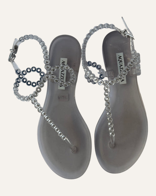 Aquazzura clear crystal jelly thong sandals with beaded ankle strap