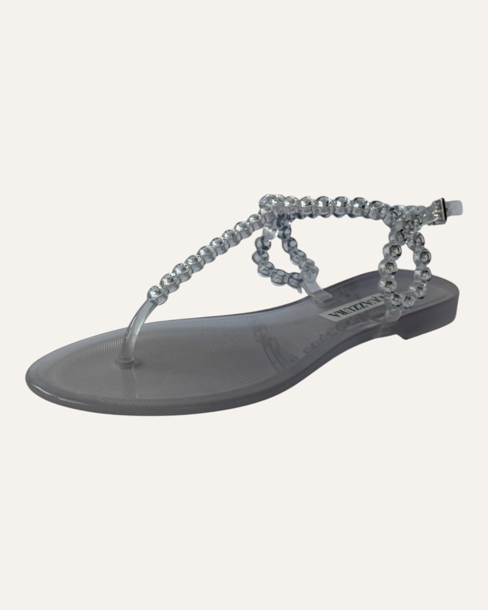 Aquazzura clear crystal jelly thong sandals with beaded ankle strap