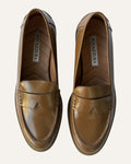 Aquazzura brown leather penny loafers with gold-tone welt trim