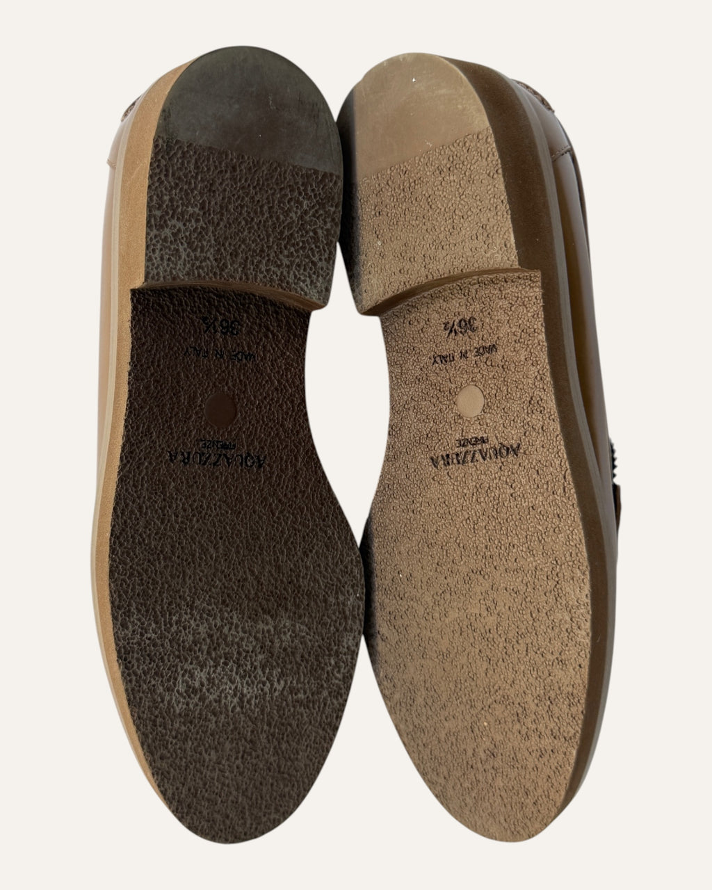 Aquazzura brown leather penny loafers with gold-tone welt trim