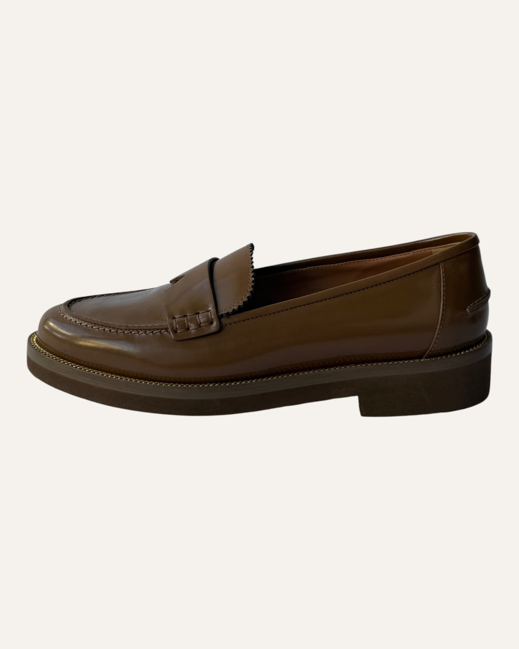 Aquazzura brown leather penny loafers with gold-tone welt trim